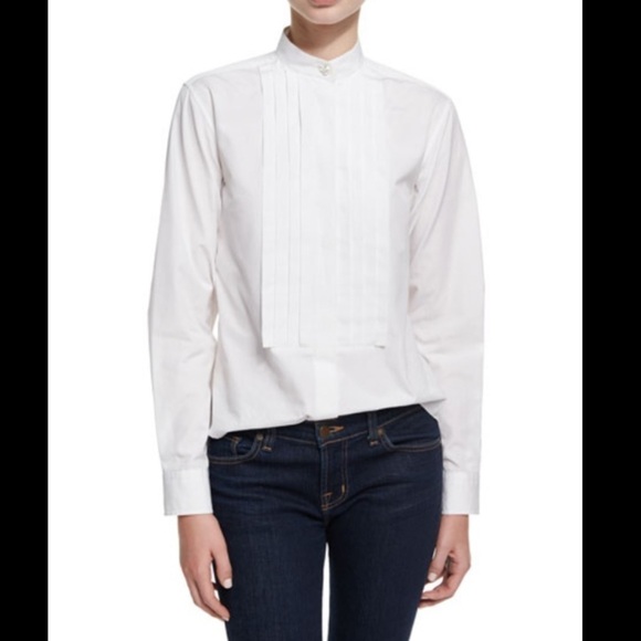AlexaChung White 100% Cotton Pleated Placket Tuxedo Shirt - Picture 3 of 13
